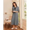 Ekouaer Women’s Zipper Robe 3/4 Sleeves Housecoat Full Length Nightgown(Mid Gray)