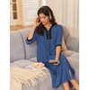 Ekouaer Women’s Zipper Robe 3/4 Sleeves Housecoat Full Length Nightgown(Navy)