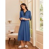 Ekouaer Women’s Zipper Robe 3/4 Sleeves Housecoat Full Length Nightgown(Navy)