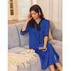 Ekouaer Women’s Zipper Robe 3/4 Sleeves Housecoat Full Length Nightgown(Royal Blue)