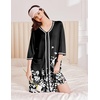 Ekouaer Zipper Robes for Women 3/4 Sleeves House Coat 2026 Zip Up Bathrobe(Black White Floral)