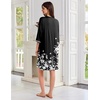 Ekouaer Zipper Robes for Women 3/4 Sleeves House Coat 2026 Zip Up Bathrobe(Black White Floral)
