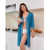 Ekouaer Zipper Robes for Women 3/4 Sleeves House Coat 2026 Zip Up Bathrobe(Blue Green)