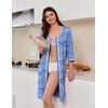 Ekouaer Zipper Robes for Women 3/4 Sleeves House Coat 2026 Zip Up Bathrobe(Blue Pattern)