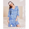 Ekouaer Zipper Robes for Women 3/4 Sleeves House Coat 2026 Zip Up Bathrobe(Blue Pattern)