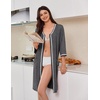 Ekouaer Zipper Robes for Women 3/4 Sleeves House Coat 2026 Zip Up Bathrobe(Deep Gray)
