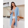 Ekouaer Zipper Robes for Women 3/4 Sleeves House Coat 2026 Zip Up Bathrobe(Pale Blue)