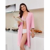 Ekouaer Zipper Robes for Women 3/4 Sleeves House Coat 2026 Zip Up Bathrobe(Pink)