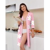 Ekouaer Zipper Robes for Women 3/4 Sleeves House Coat 2026 Zip Up Bathrobe(Pink Floral)