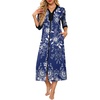 Ekouaer Women’s Zipper Robe 3/4 Sleeves Housecoat Full Length Nightgown(Blue Ethnic Floral)