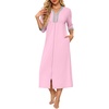 Ekouaer Women’s Zipper Robe 3/4 Sleeves Housecoat Full Length Nightgown(B-pink)