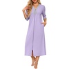 Ekouaer Women’s Zipper Robe 3/4 Sleeves Housecoat Full Length Nightgown(Lavender)