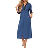 Ekouaer Women’s Zipper Robe 3/4 Sleeves Housecoat Full Length Nightgown(Navy)