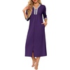 Ekouaer Women’s Zipper Robe 3/4 Sleeves Housecoat Full Length Nightgown(Purple)