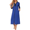 Ekouaer Women’s Zipper Robe 3/4 Sleeves Housecoat Full Length Nightgown(Royal Blue)