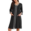 Ekouaer Zipper Robes for Women 3/4 Sleeves House Coat 2026 Zip Up Bathrobe(Black)
