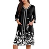 Ekouaer Zipper Robes for Women 3/4 Sleeves House Coat 2026 Zip Up Bathrobe(Black White Floral)