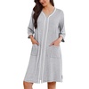 Ekouaer Zipper Robes for Women 3/4 Sleeves House Coat 2026 Zip Up Bathrobe(Light Gray)