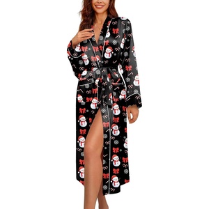 Ekouaer Satin Robes for Women Long Sleeve Silk Bathrobe Soft Lightweight Full Length Sleepwear Bridesmaid Wedding Party Robes(Christmas Snowman)