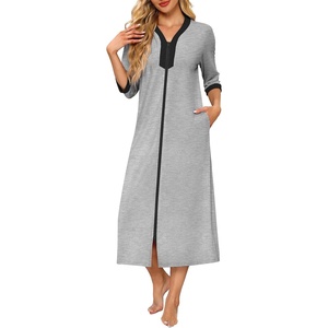 Ekouaer Women’s Zipper Robe 3/4 Sleeves Housecoat Full Length Nightgown(Light Gray)