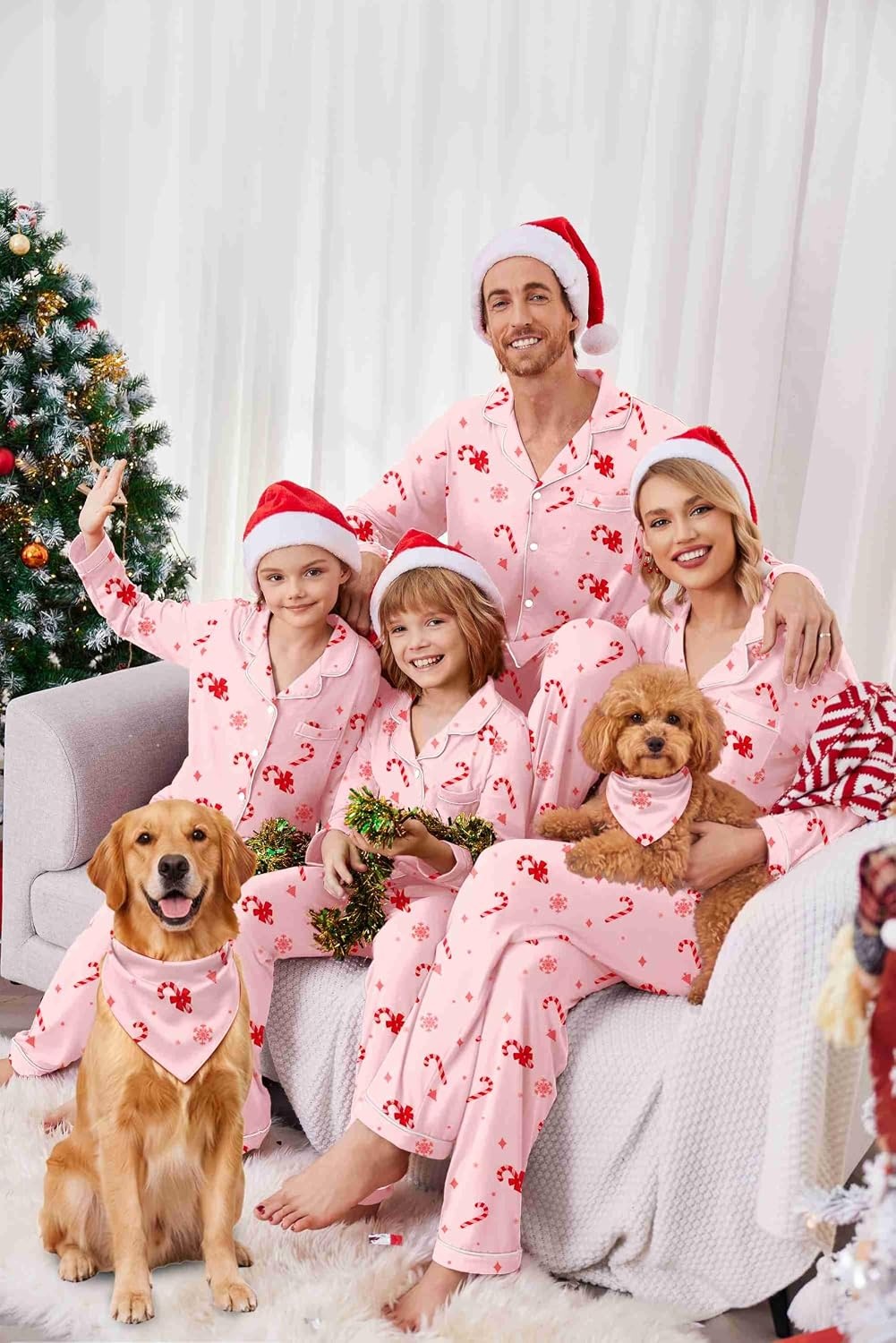 image:imageEkouaer Christmas Family Matching Pajamas Long Sleeve Button Down Pj SetChristmas Pink Candy Cane