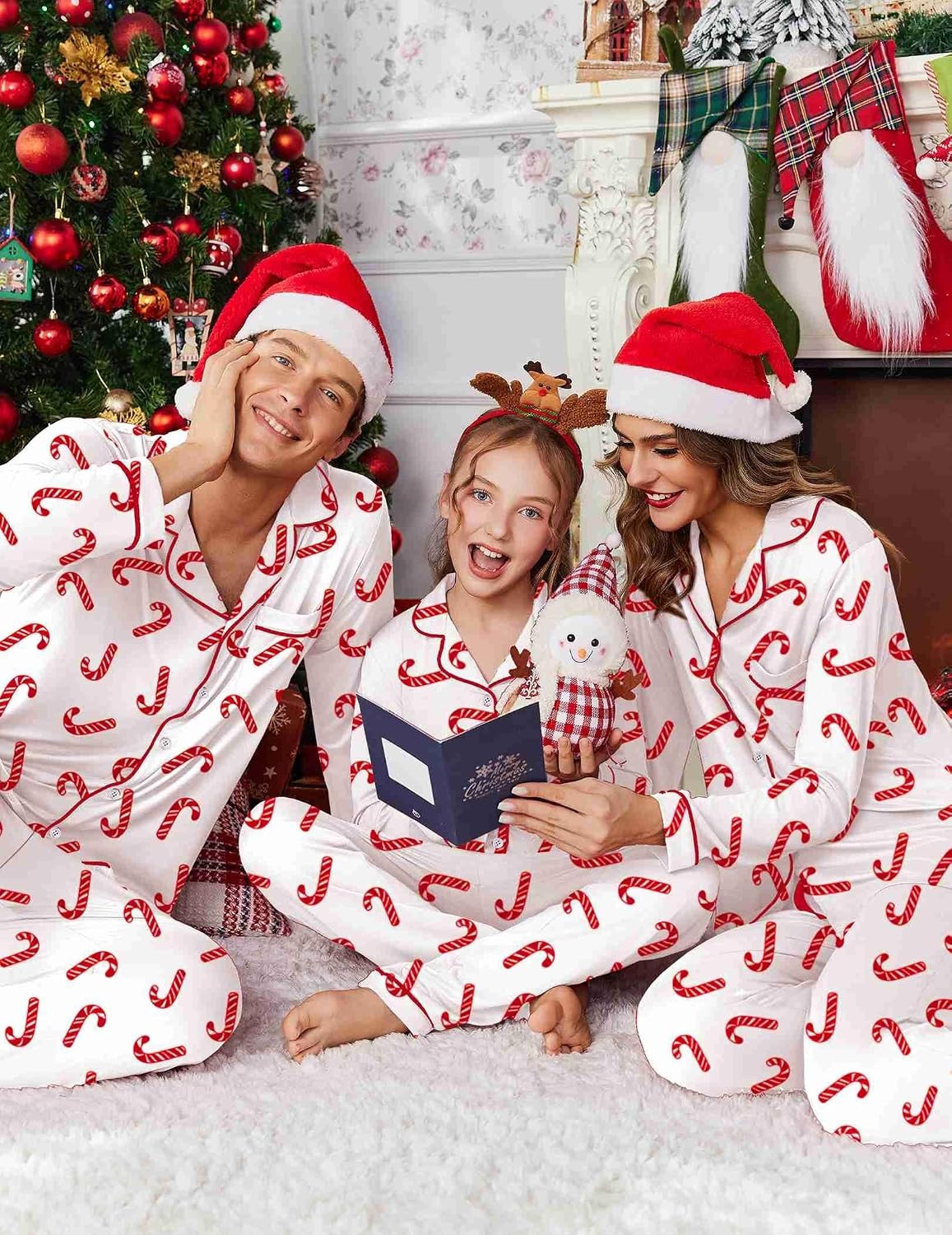 image:imageEkouaer Christmas Family Matching Pajamas Long Sleeve Button Down Pj SetChristmas White Candy Cane