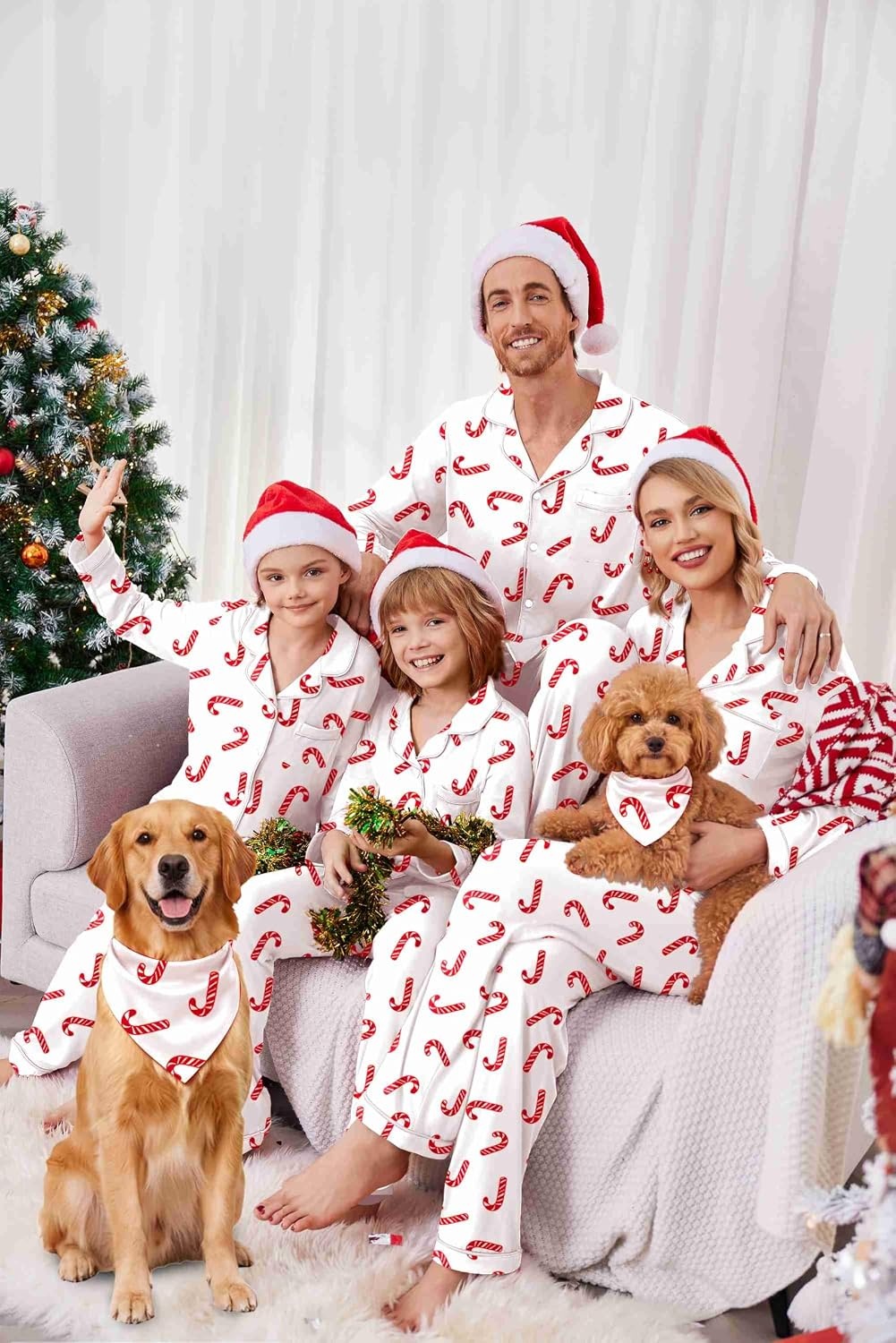 image:imageEkouaer Christmas Family Matching Pajamas Long Sleeve Button Down Pj SetChristmas White Candy Cane
