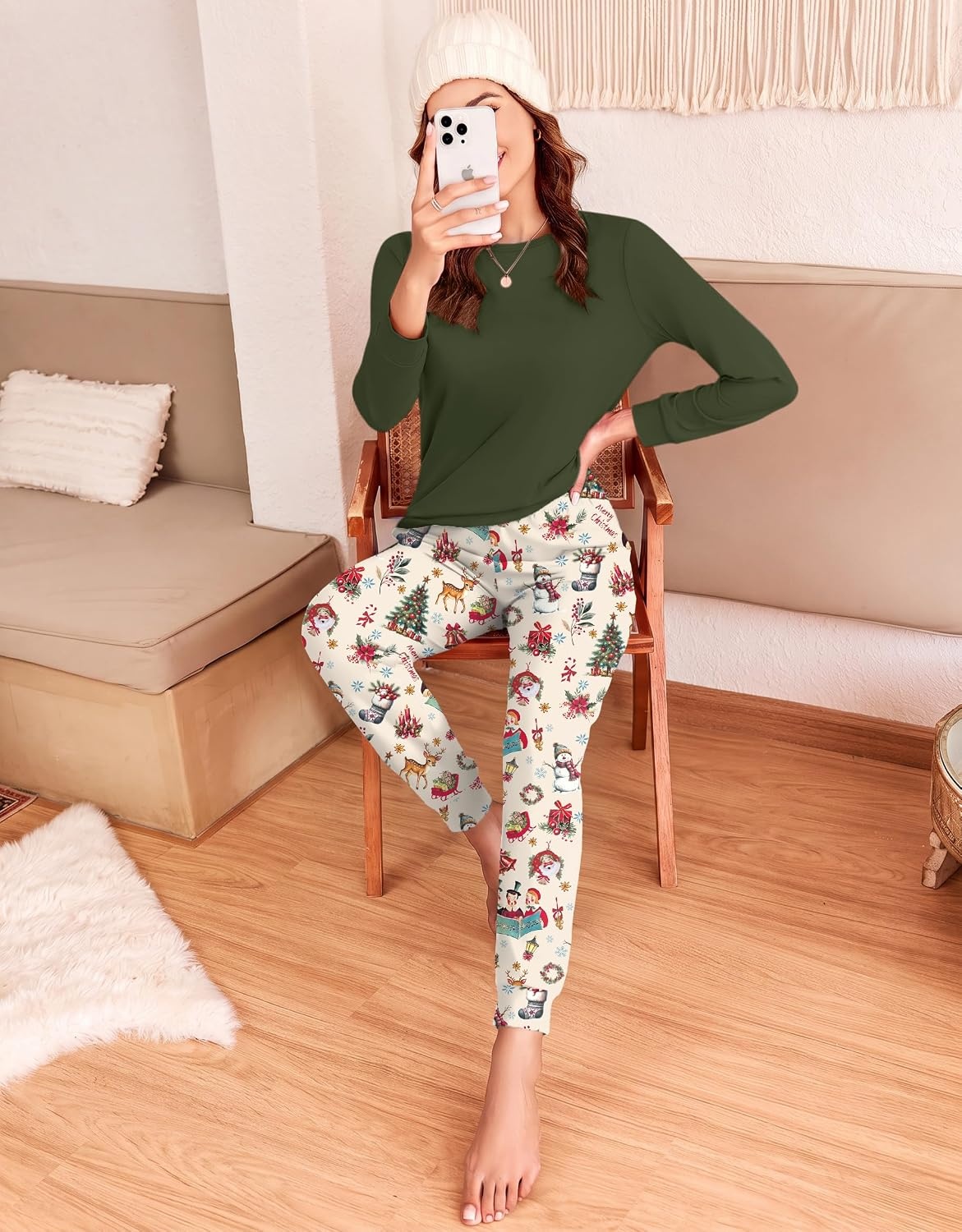 image:imageEkouaer Womens Pajama Sets Long Sleeve Pjs with Jogger Pants Soft SleepwearChristmas Printed
