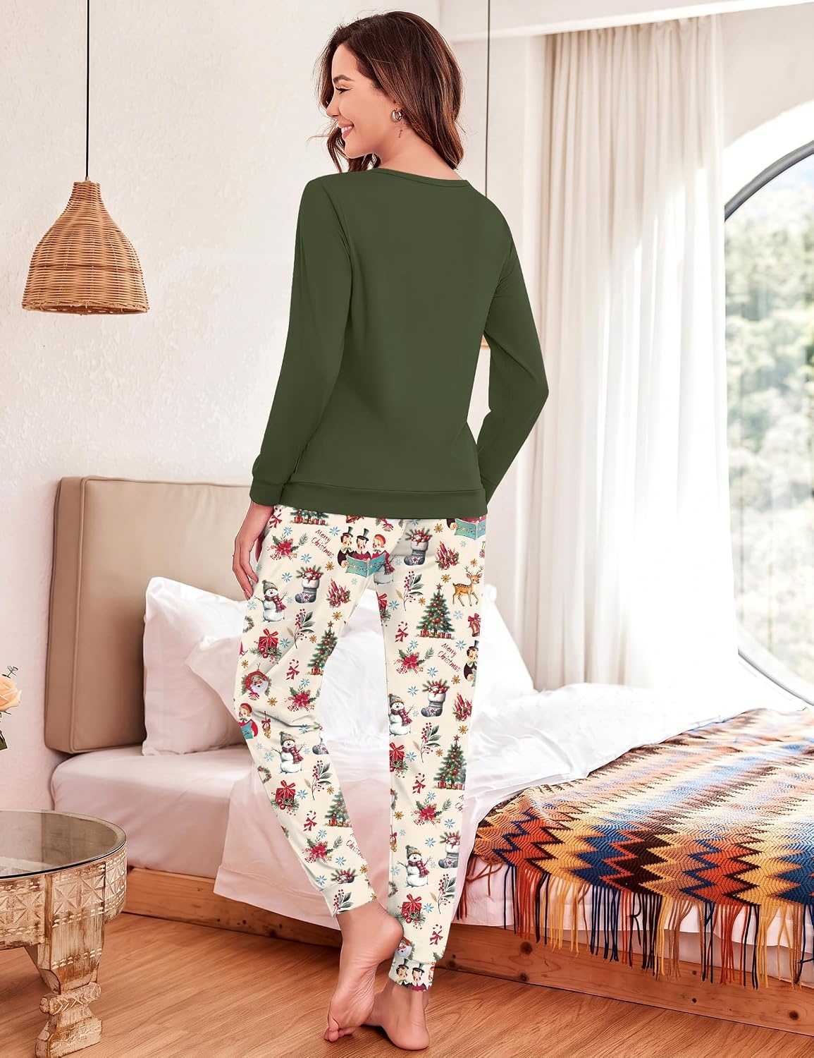 image:imageEkouaer Womens Pajama Sets Long Sleeve Pjs with Jogger Pants Soft SleepwearChristmas Printed