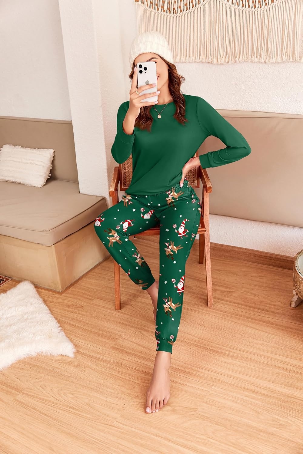image:imageEkouaer Womens Pajama Sets Long Sleeve Pjs with Jogger Pants Soft SleepwearChristmas Reindeer