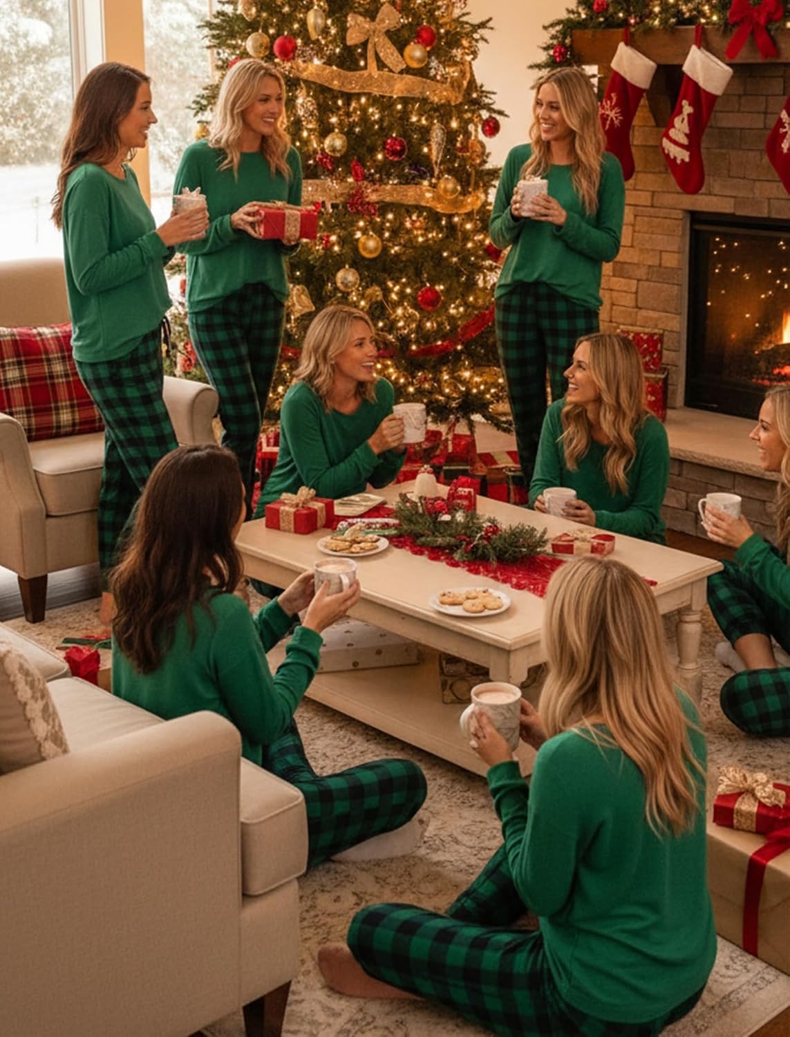 image:imageEkouaer Womens Pajama Sets Long Sleeve Pjs with Jogger Pants Soft SleepwearGreen and Black Plaid