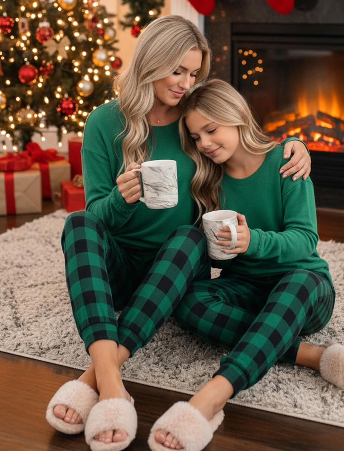 image:imageEkouaer Womens Pajama Sets Long Sleeve Pjs with Jogger Pants Soft SleepwearGreen and Black Plaid