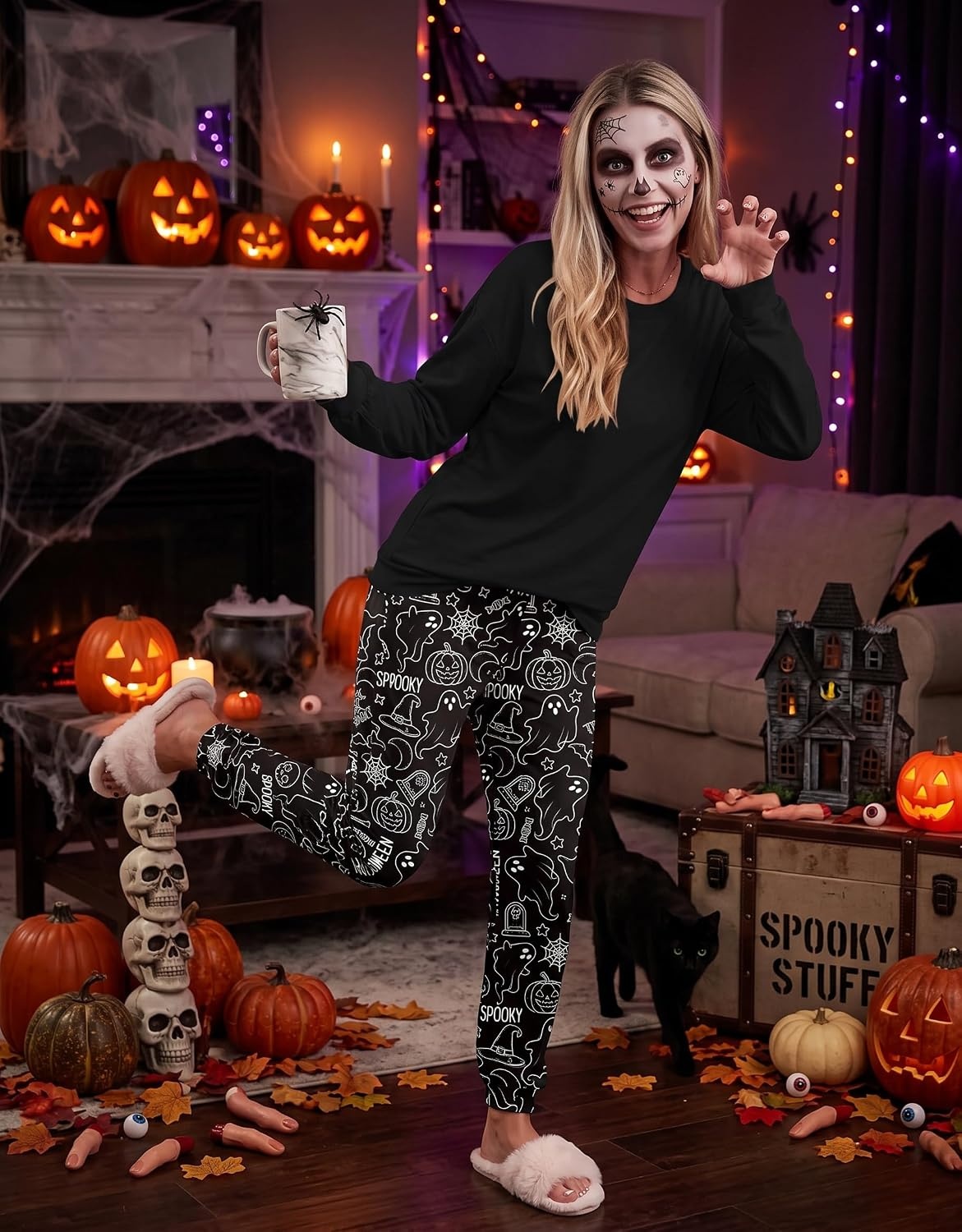 image:imageEkouaer Womens Pajama Sets Long Sleeve Pjs with Jogger Pants Soft SleepwearHalloween