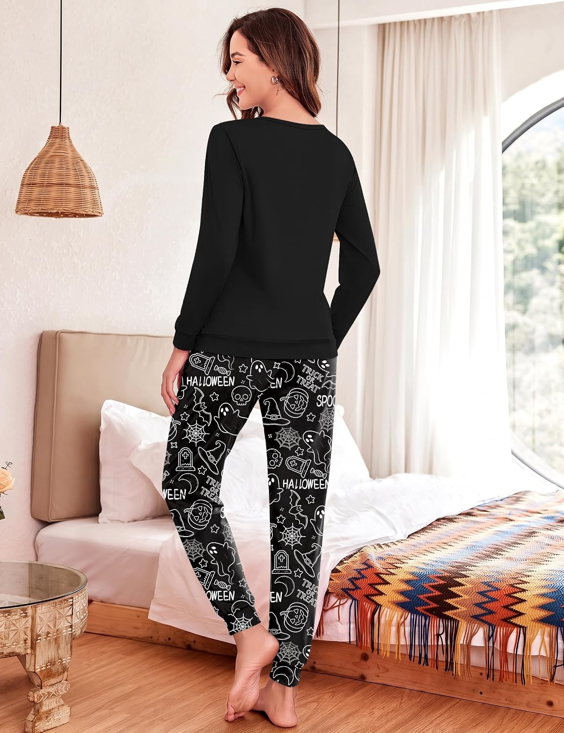 image:imageEkouaer Womens Pajama Sets Long Sleeve Pjs with Jogger Pants Soft SleepwearHalloween