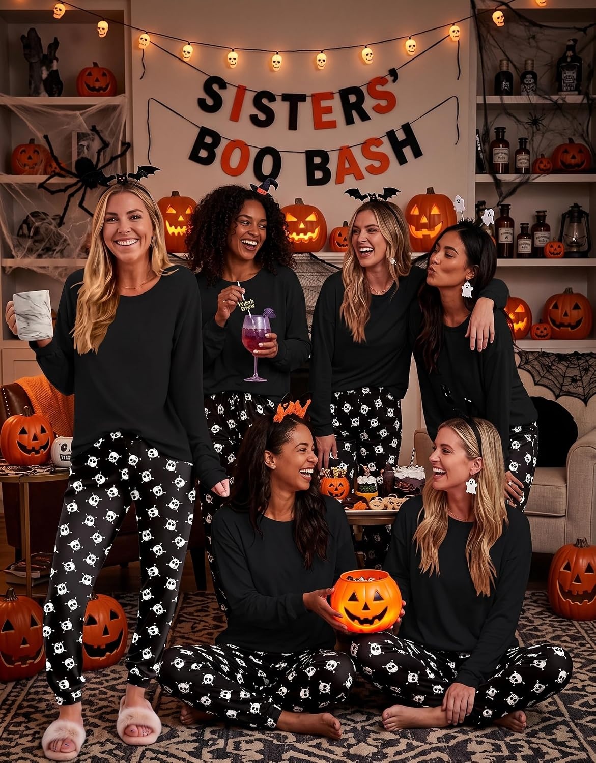image:imageEkouaer Womens Pajama Sets Long Sleeve Pjs with Jogger Pants Soft SleepwearHalloween Skull