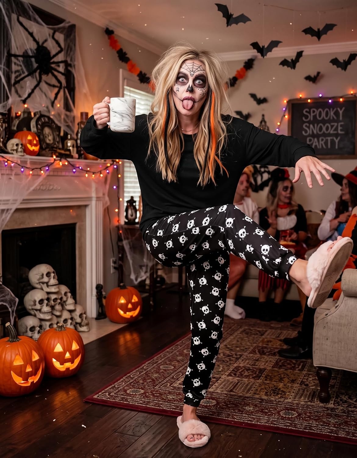 image:imageEkouaer Womens Pajama Sets Long Sleeve Pjs with Jogger Pants Soft SleepwearHalloween Skull