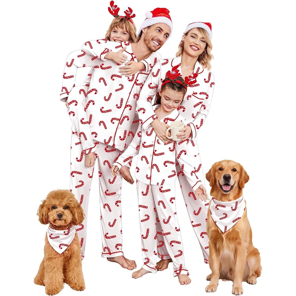 image:imageEkouaer Christmas Family Matching Pajamas Long Sleeve Button Down Pj SetChristmas White Candy Cane
