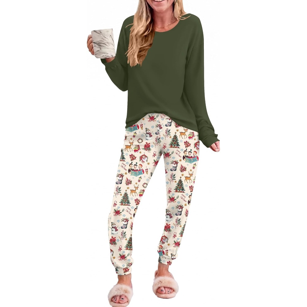 image:imageEkouaer Womens Pajama Sets Long Sleeve Pjs with Jogger Pants Soft SleepwearChristmas Printed