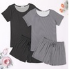 Ekouaer 2 Pack Womens Pajama Sets Short Sleeve Sleepwear Soft Crew Neck Pj Shorts Set Printed Loungewear Set S-XXL(Gray/Gray Stripe)