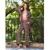 Ekouaer Womens Long Sleeve Pajamas Set Button Down Pj Sets Cute Bow Tie Pjs(Colorful Leopard Print)
