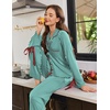 Ekouaer Womens Long Sleeve Pajamas Set Button Down Pj Sets Cute Bow Tie Pjs(Green Stripes)