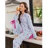 Ekouaer Womens Long Sleeve Pajamas Set Button Down Pj Sets Cute Bow Tie Pjs(Heart and Blue Stripes)