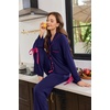 Ekouaer Womens Long Sleeve Pajamas Set Button Down Pj Sets Cute Bow Tie Pjs(Navy)