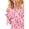 Ekouaer Womens Long Sleeve Pajamas Set Button Down Pj Sets Cute Bow Tie Pjs(Pink Bear)