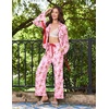 Ekouaer Womens Long Sleeve Pajamas Set Button Down Pj Sets Cute Bow Tie Pjs(Pink Gingerbread Man and Bow)