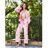 Ekouaer Womens Long Sleeve Pajamas Set Button Down Pj Sets Cute Bow Tie Pjs(Pink Striped Bow)