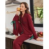 Ekouaer Womens Long Sleeve Pajamas Set Button Down Pj Sets Cute Bow Tie Pjs(Wine Red)