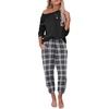 Ekouaer Womens Pajama Sets Long Sleeve Pjs with Jogger Pants Soft Sleepwear(Black and White Plaid)