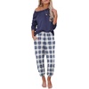Ekouaer Womens Pajama Sets Long Sleeve Pjs with Jogger Pants Soft Sleepwear(Dark Blue Plaid)