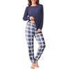 Ekouaer Womens Pajama Sets Long Sleeve Pjs with Jogger Pants Soft Sleepwear(Dark Blue Plaid)
